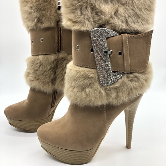 Taupe Suede Fur Ankle Booties by Italiana - Picture 2 of 8